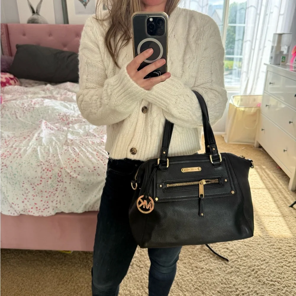 Michael Kors Black Pebbled Leather Satchel - Picture 8 of 9